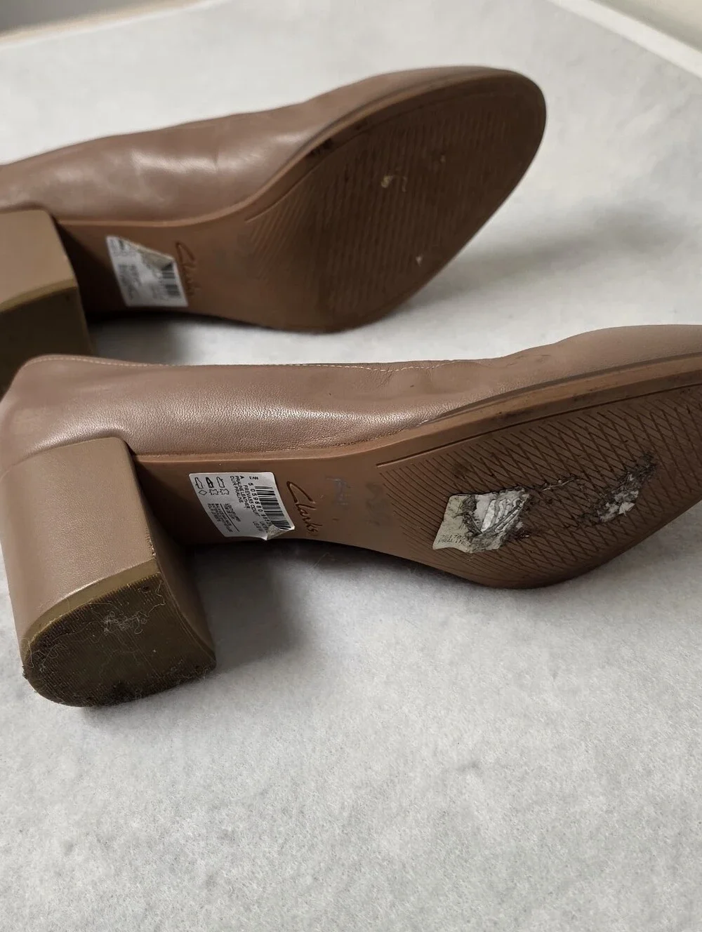 Clarks Taupe Block Heel Pumps